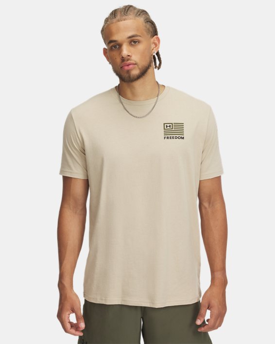 Under Armour 6001862290XL Mens Freedom Left Chest Short Sleeve T-Shirt, Desert Sand & Marine OD Green - Extra Large -  Inner Armour