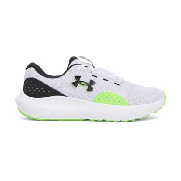 Under Armour 302700010911.5 Mens Charged Surge 4 Running Shoes, White, Hyper Green & Black - Size 11.5