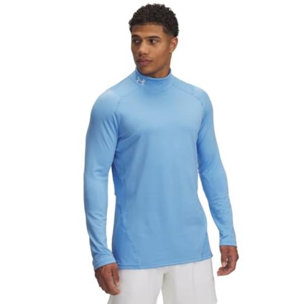 Under Armour 13660664753X Mens Cold Gear Armour Fitted Mock Long Sleeve T-Shirt, Carolina Blue & White - 3XL