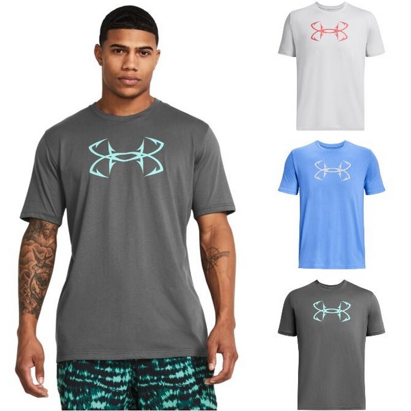 13311974942X Mens Fish Hook Logo Short Sleeve Graphic T-Shirt, Stream - 2X