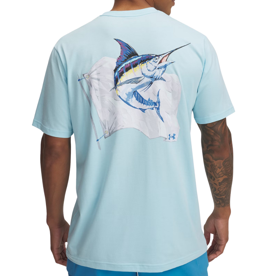 1390221494SM Mens Marlin Capture Flag Short Sleeve, Stream & White - Small