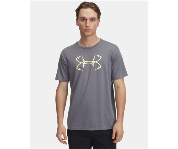 Under Armour 1331197024LG Mens Fish Hook Logo Short Sleeve T-Shirt, Titan Gray & Sonic Yellow - Large