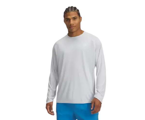Under Armour 13889561003X Mens Fish Elite Crew Long Sleeve T-Shirt, White & Halo Grey - 3XL