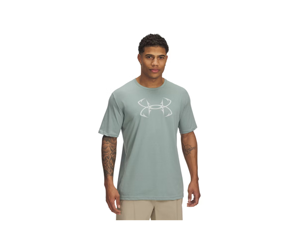 Under Armour 13311973483X Mens Fish Hook Logo Short Sleeve T-Shirt, Silica Green & Hydro Green - 3XL