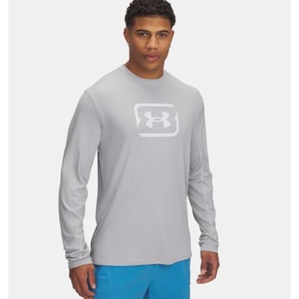 Under Armour 13889580113X Mens Fish Pro Tackle Box Long Sleeve Shirt, Mod Gray & White - 3XL