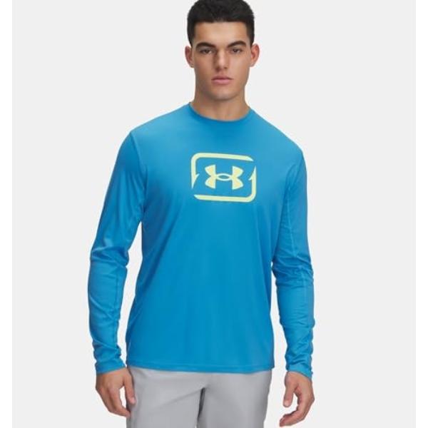 Under Armour 13889584522X Mens Fish Pro Tackle Box Long Sleeve Shirt, Ether Blue & Sonic Yellow - 2XL