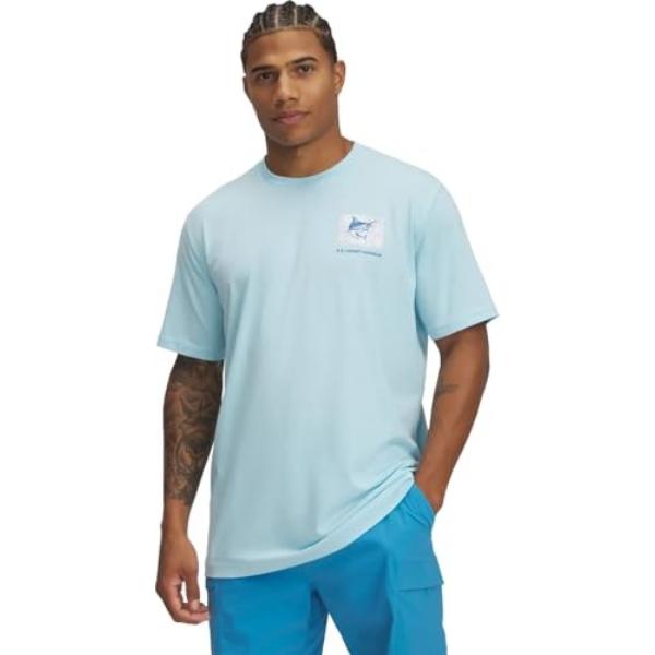 Under Armour 1390221494MD Mens Marlin Capture Flag Short Sleeve T-Shirt, Stream & White - Medium