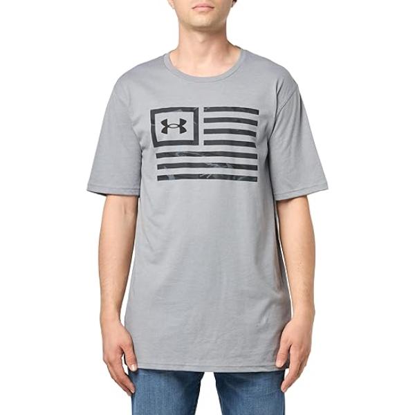 Under Armour 1382969035SM Mens Freedom Graphic Short Sleeve T-Shirt, 035 Steel Medium Heather & Black - Small