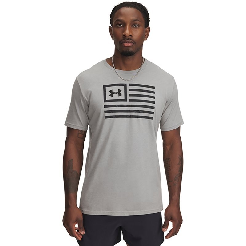 Under Armour 1382969035LG Mens Freedom Flag Short Sleeve T-Shirt, Steel Heather - Large