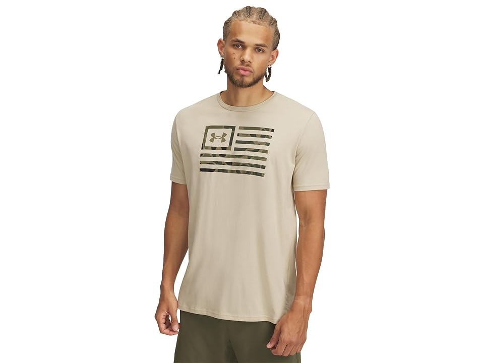 Under Armour 1382969291XL Polyester Mens Freedom Flag Printed T-Shirt, Desert Sand & Bayou - Extra Large