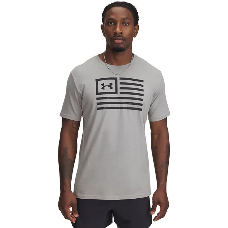 Under Armour 1382969035XL Mens Freedom Flag Short Sleeve T-Shirt, Steel Heather - Extra Large