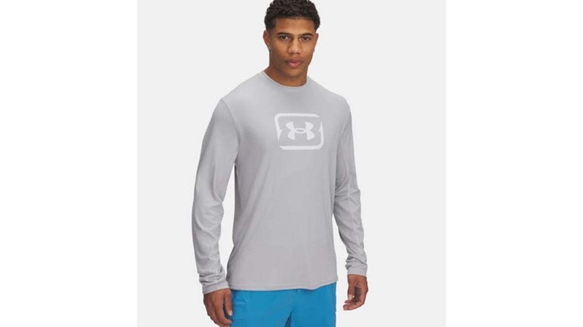 Under Armour 1388958011MD Mens Fish Pro Tackle Box Long Sleeve Shirt, Mod Gray & White - Medium