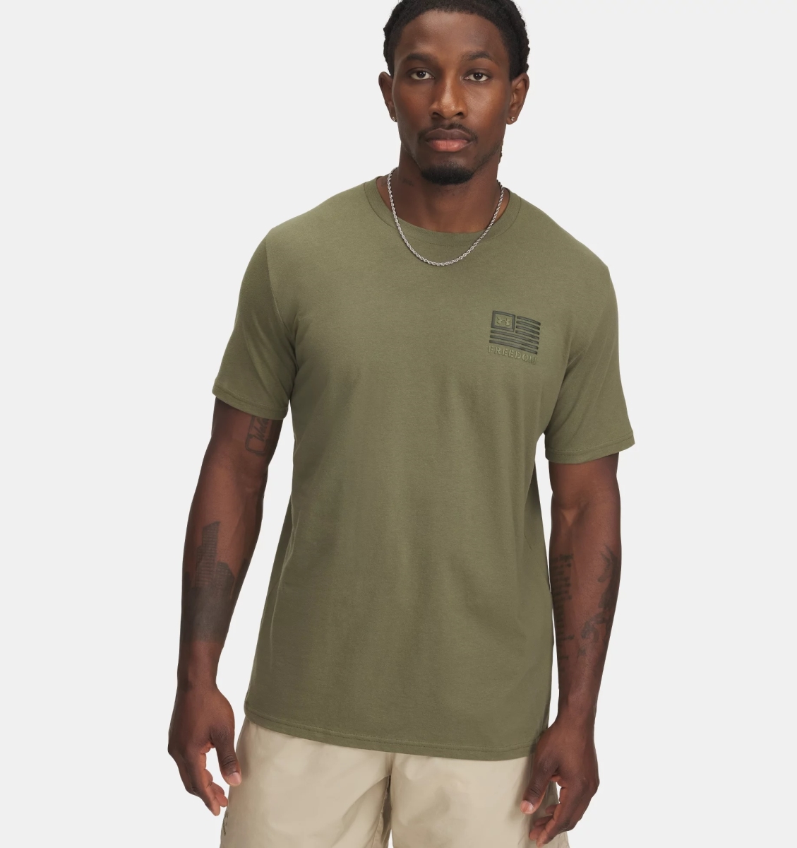 Under Armour 13867563903X Men Freedom Flag Hoodie - Marine Od Green & Desert Sand - 3XL
