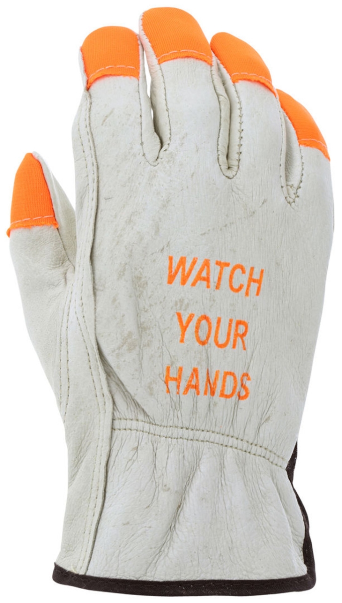 MCR-3413HVIM Industrial Grade Pig Driver Key High-Visibility Gloves with FT Logo, Orange - Medium