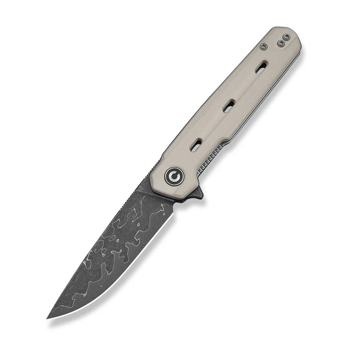 CIV-C25015A-DS1 G10 Handle Navo Flipper Folding Knife with 3.25 in. Damascus Blade, Ivory