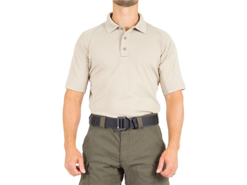 FT-112509-065-L Mens Performance Regular Short Sleeve Polo Shirt, Silver & Tan - Large