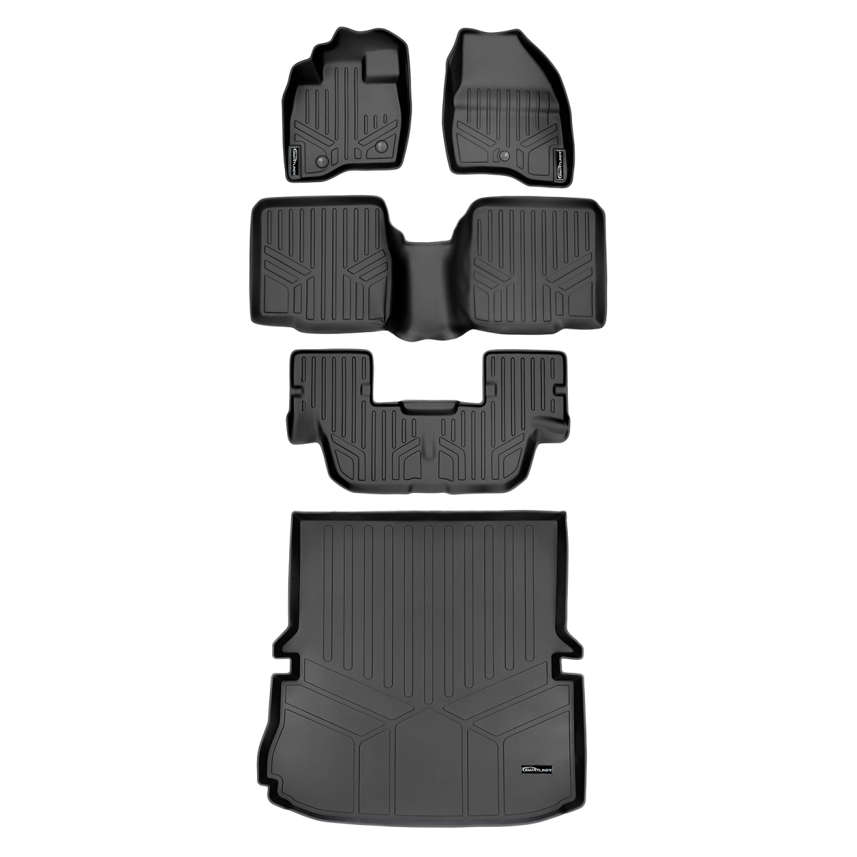 SA0245-B0082-C0082-D0082 Custom Fit 3 Rows Floor Mats & Cargo Liner Set without 2nd Row Center Console for 2017-2019 Ford Explorer, Black