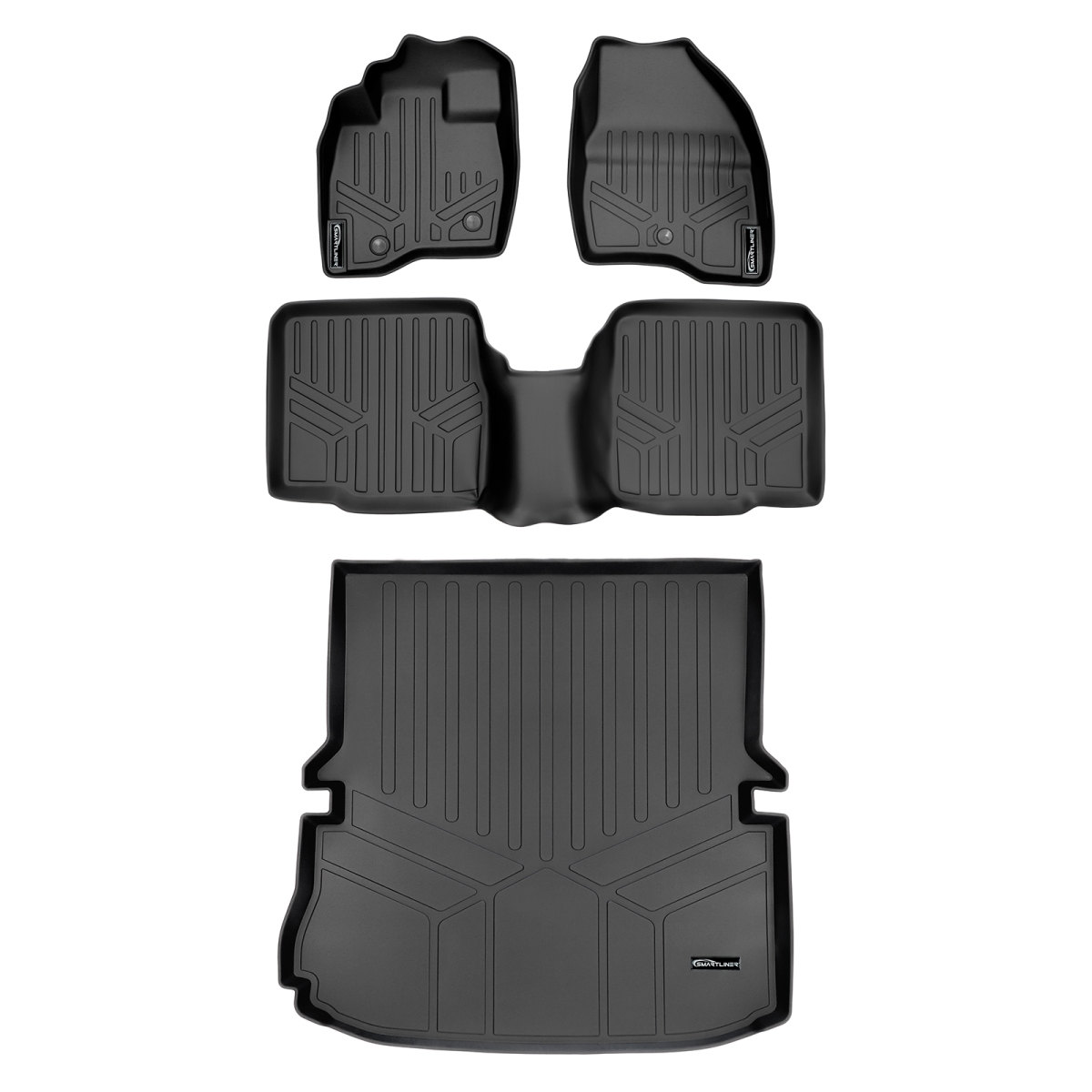 SA0245-B0082-D0082 Custom Fit 2 Rows Floor Mats & Cargo Liner Set without Center Console for 2017-2019 Ford Explorer, Black