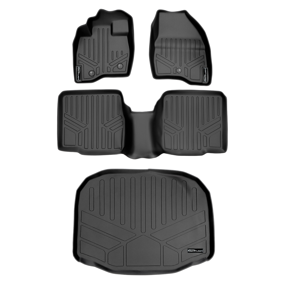 SA0245-B0082-E0082 Custom Fit 2 Rows Floor Mats & Cargo Liner Set without Center Console for 2017-2019 Ford Explorer, Black