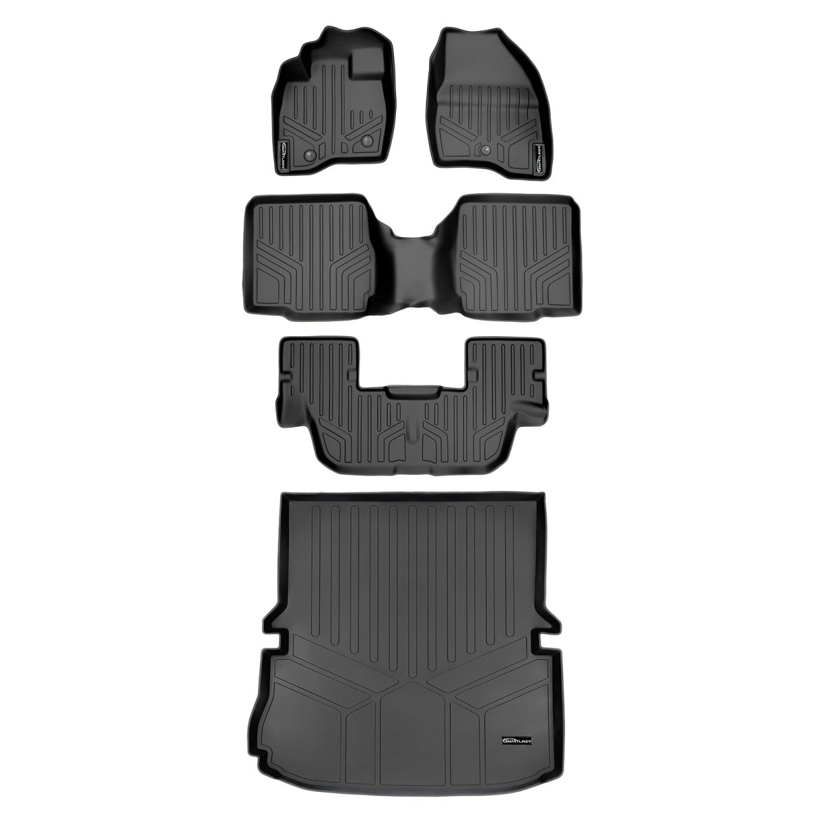SA0245-B0109-C0082-D0082 Custom Fit 3 Rows Floor Mats & Cargo Liner Set with 2nd Row Center Console for 2017-2019 Ford Explorer, Black
