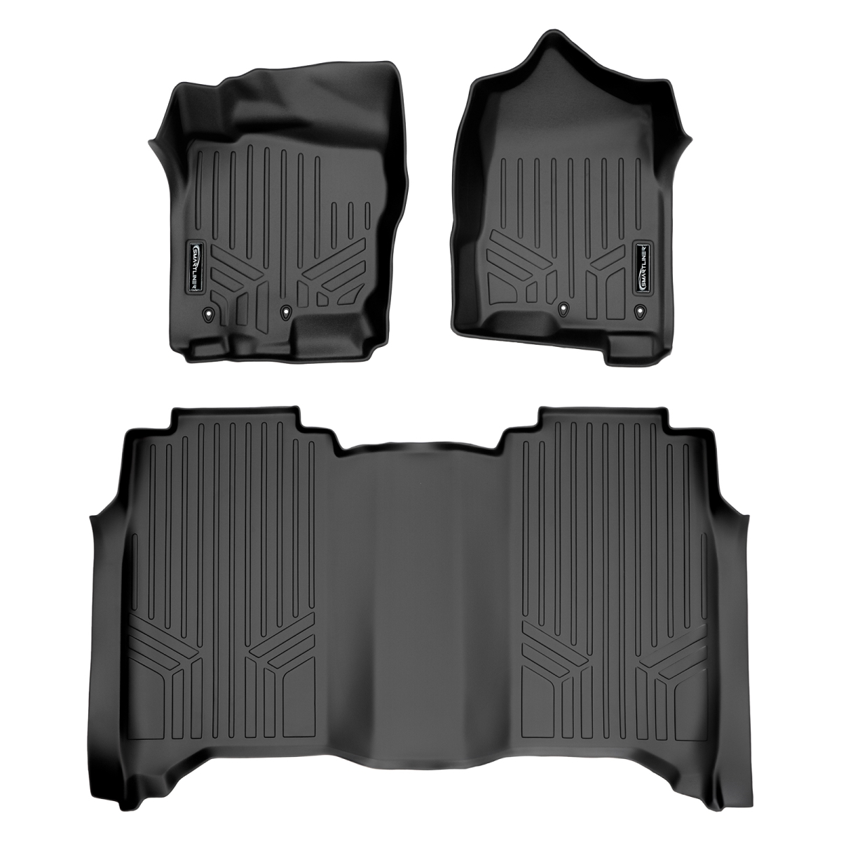 SA0216-B0329 2 Row XD Crew Cab 1st Row Bench Seat Floor Mats Liner Set Without Toolbox for 2017-2021 Nissan Titan, Black