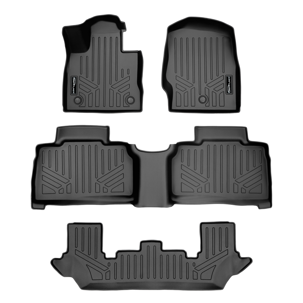 SA0423-B0423-C0502 3 Row Fits 6 & 7 Passenger Models Floor Mats Liner Set with 2nd Row Bench Seats for 2020-2023 Ford Explorer, Black