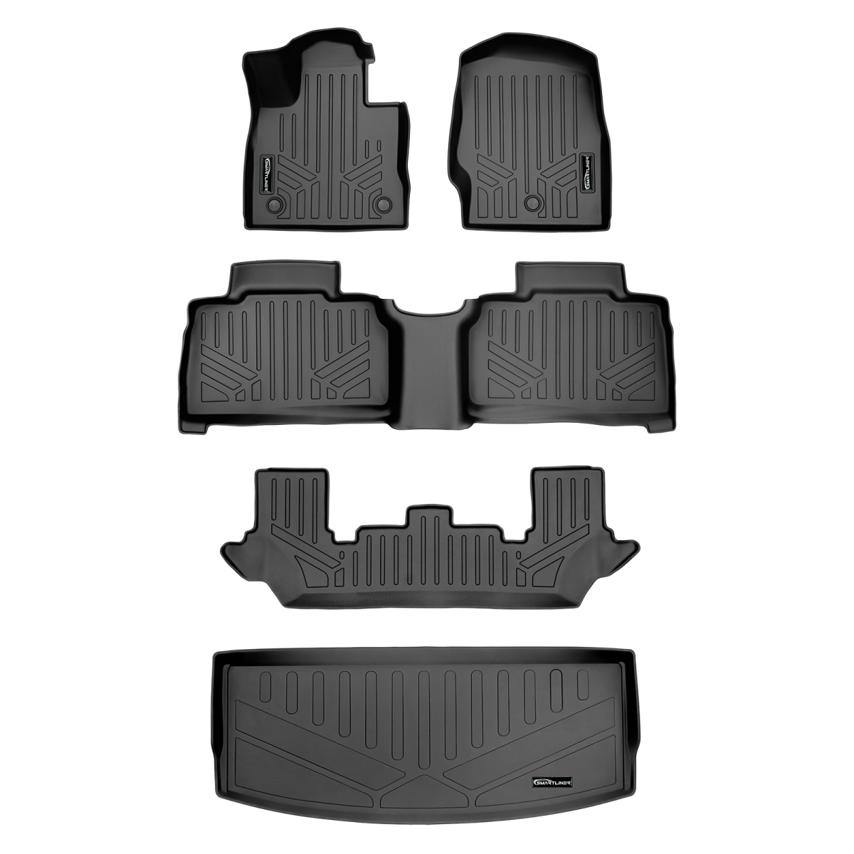 SA0423-B0423-C0502-E0423 3 Rows Behind 6 Passenger Models Floor Mats & Cargo Liner with 2nd Row Bench Seat for 2020-2023 Ford Explorer, Black