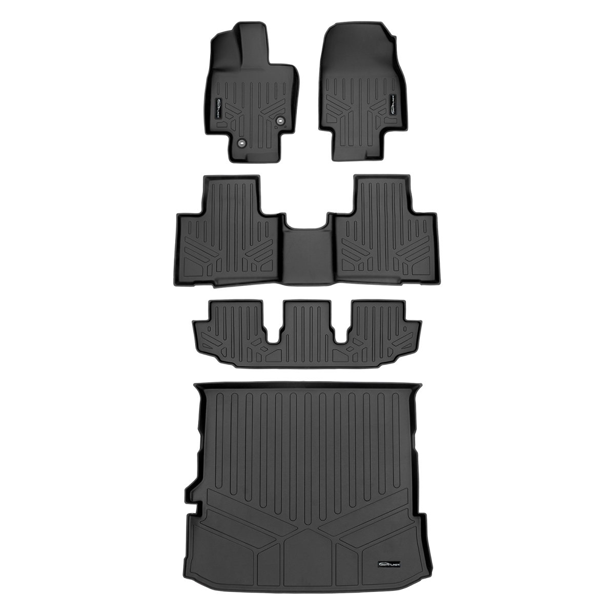 SA0500-B0500-C0500-D0515 3 Rows Behind 2nd Row Floor Mats & Cargo Liner Set for 2020-2022 Toyota Highlander, Black