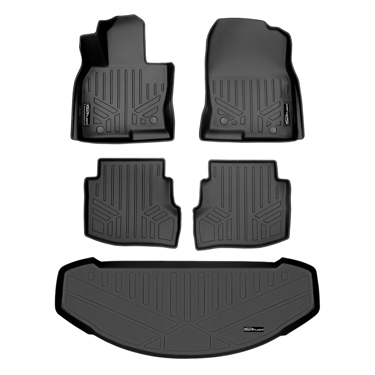 SA0257-B0523-E0257 2 Row Behind Floor Mats & Cargo Liner with Bucket Seats no Center Console for 2020-2022 Mazda CX-9, Black