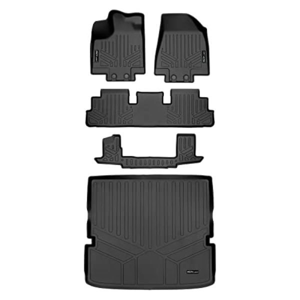 SA0567-B0567-C0567-D0567 Custom Fit 3 Rows Behind 2nd Row Floor Mats & Cargo Liner Set for 2022-2023 Nissan Pathfinder, Black