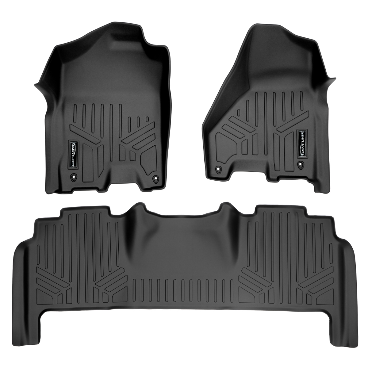 SA0247-B0305 Custom Fit 2 Row Mega Cab Floor Mats Liner Set with Dual Front Hooks for 2012-2018 RAM 2500, Black