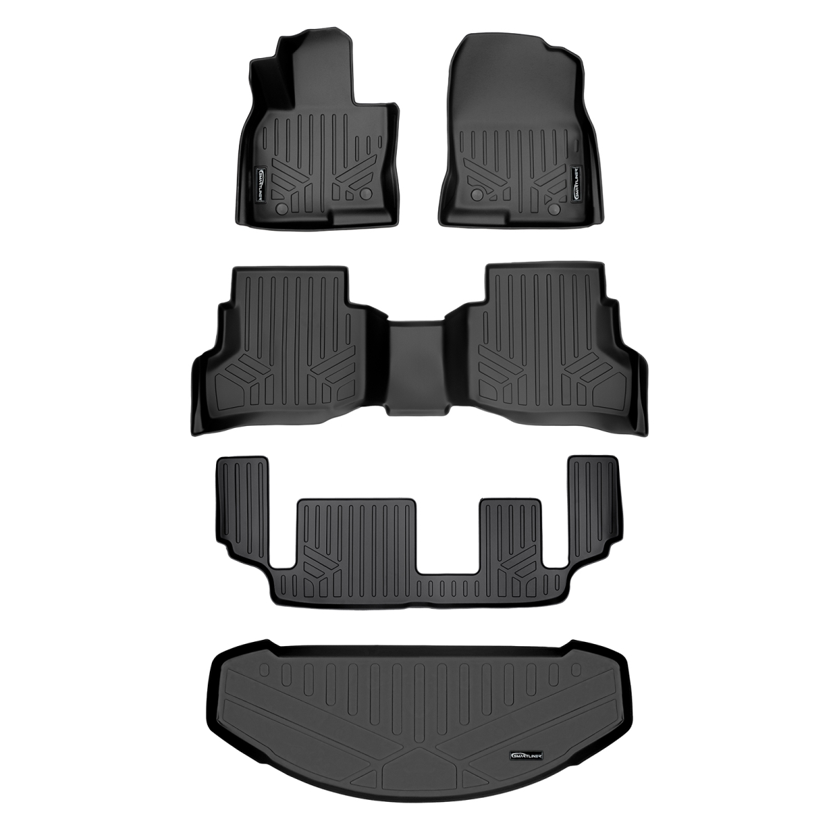 SA0257-B0257-C0257-E0257 Custom Fit 3 Row Behind Floor Mats & Cargo Liner with 2nd Row Bench Seat for 2016-2022 Mazda CX-9, Black