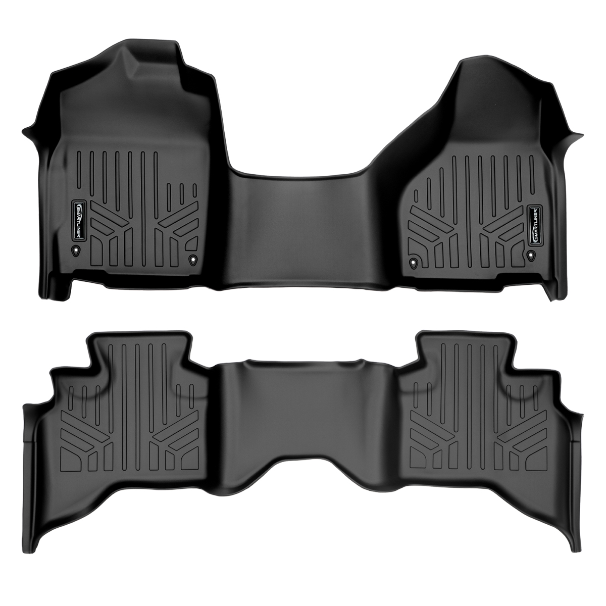 SA0319-B0048 2 Row Quad Cab Floor Mats Liner Set with 1st Row Bench Seat & Dual Floor Hooks for 2012-2022 RAM 1500, Black