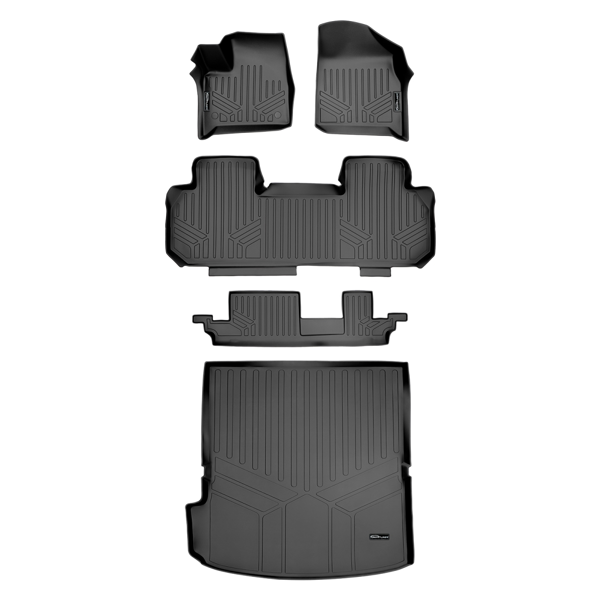 SA0343-B0343-C0343-D0343 3 Rows Behind 2nd Row Floor Mats & Cargo Liner Set with Bench Seat for 2018-2022 Chevrolet Traverse, Black