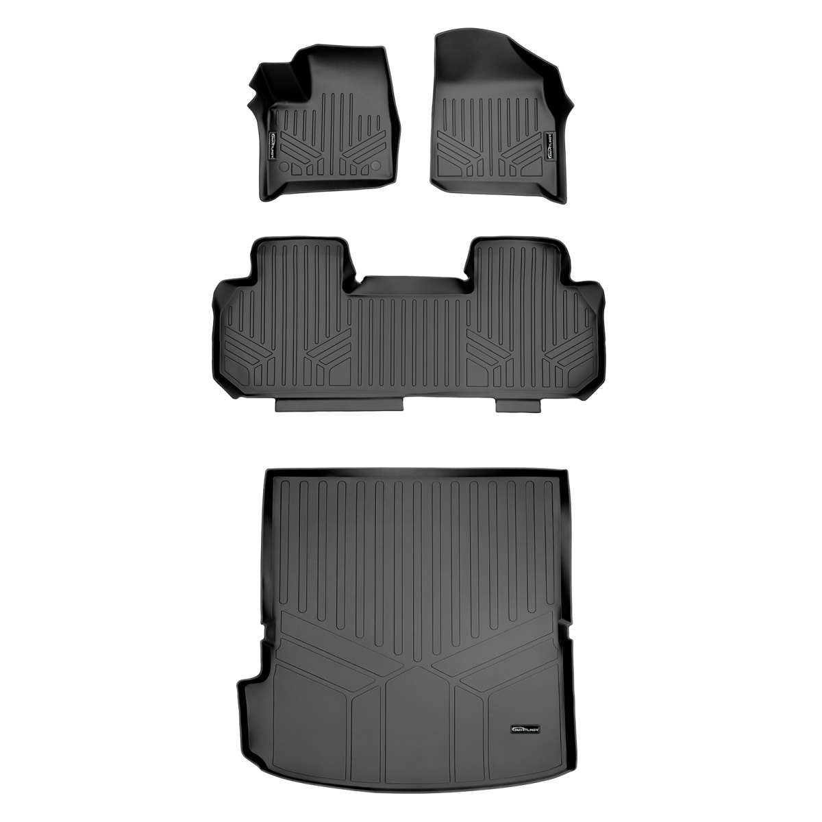 SA0343-B0343-D0343 2 Rows Behind Floor Mats & Cargo Liner Set with Bench Seat for 2018-2022 Chevrolet Traverse, Black