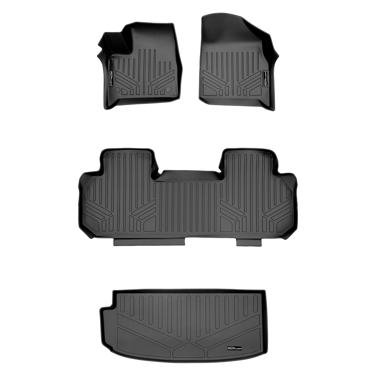 SA0343-B0343-E0343 2 Rows Behind 3rd Row Floor Mats & Cargo Liner Set with Bench Seat for 2018-2022 Chevrolet Traverse, Black