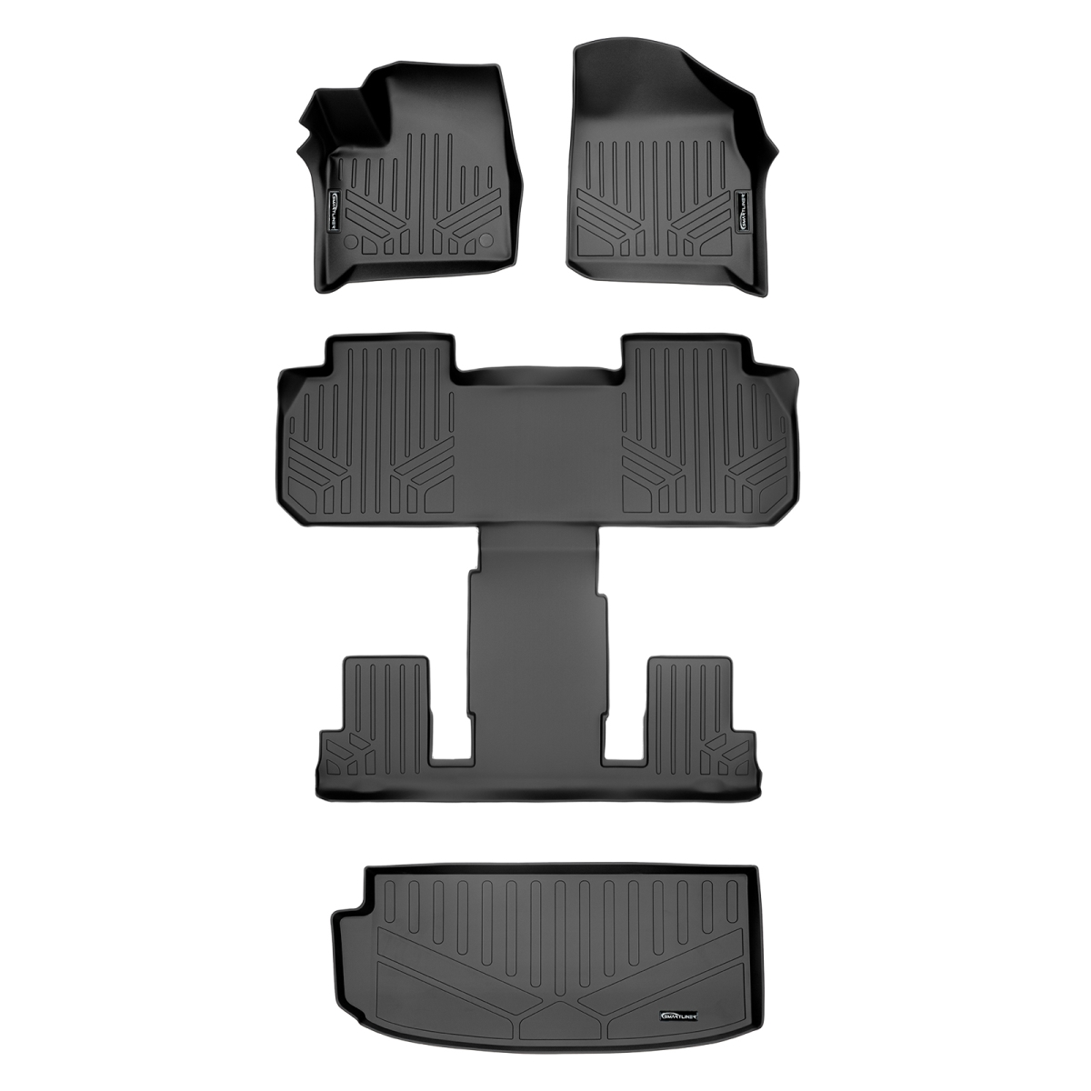 SA0343-B0345-E0343 3 Rows Behind Floor Mats & Cargo Liner Set with 2nd Row Bucket Seats for 2018-2022 Chevrolet Traverse, Black