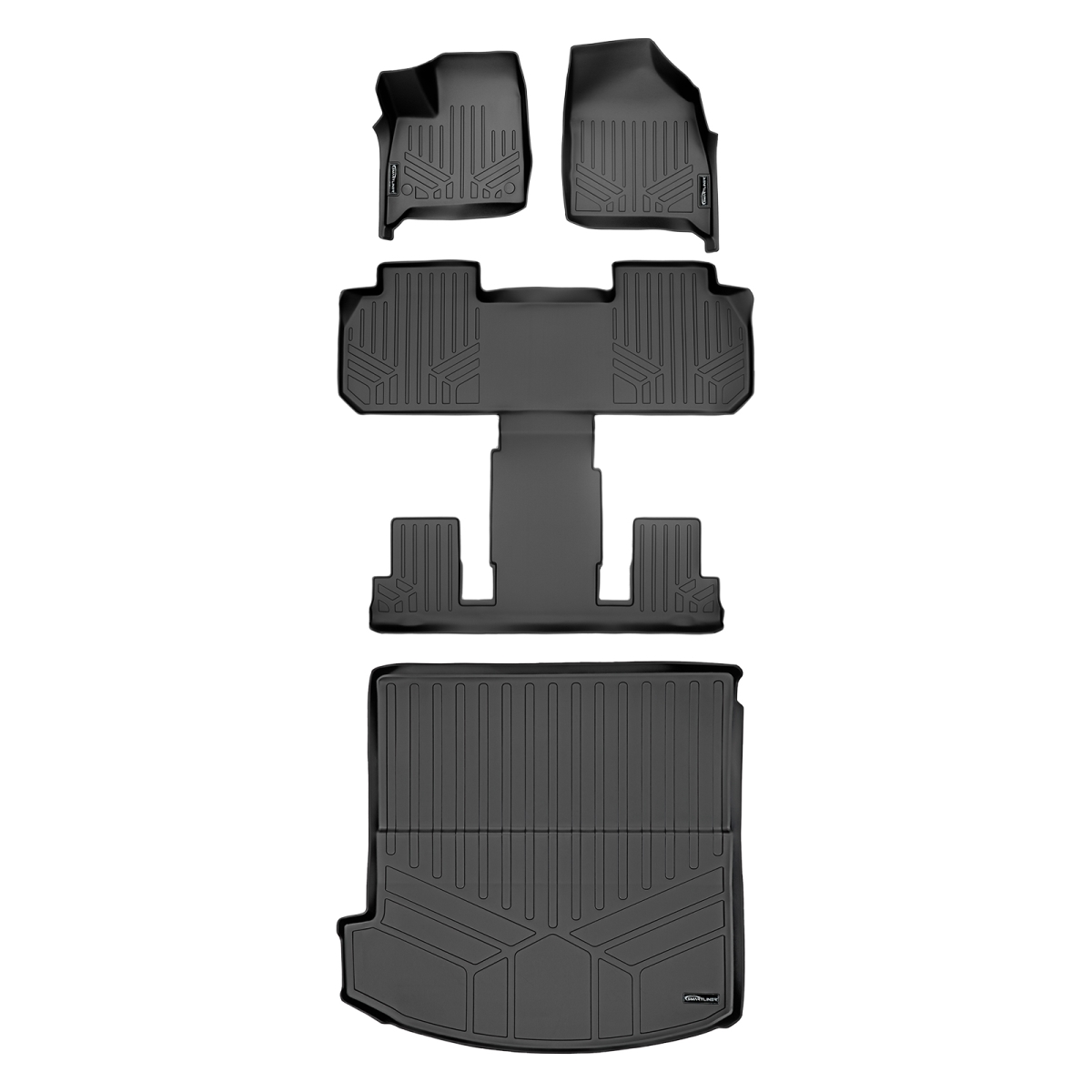 SA0345-B0345-D0345 3 Rows Behind 2nd Row Floor Mats & Cargo Liner Set with Bucket Seats for 2018-2022 Buick Enclave, Black