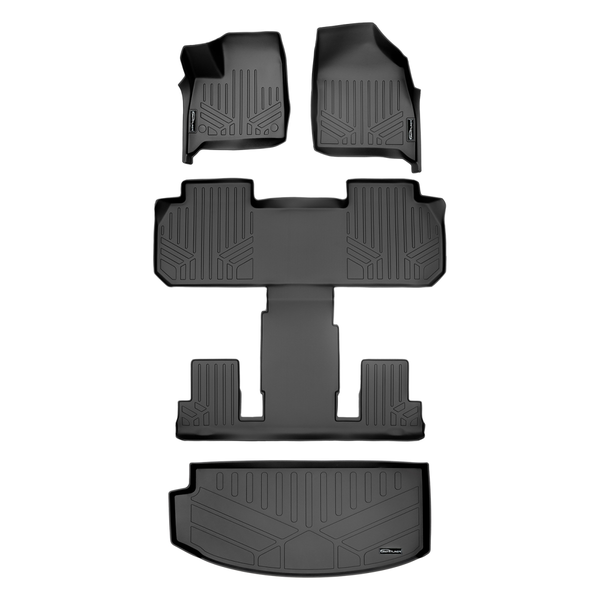 SA0345-B0345-E0345 3 Rows Behind Floor Mats & Cargo Liner Set with 2nd Row Bucket Seats for 2018-2022 Buick Enclave, Black