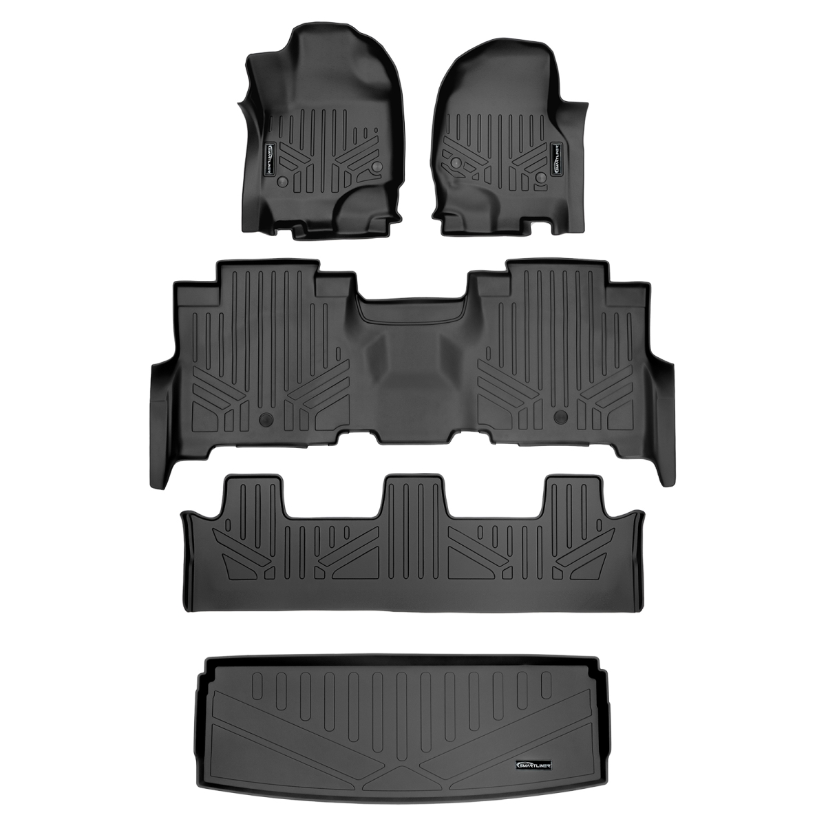SA0350-B0351-C0351-E0350 Behind 3rd Row Floor Mats & Cargo Liner Set 2nd Row Bench Seat for 2018-2022 Ford Expedition, Black