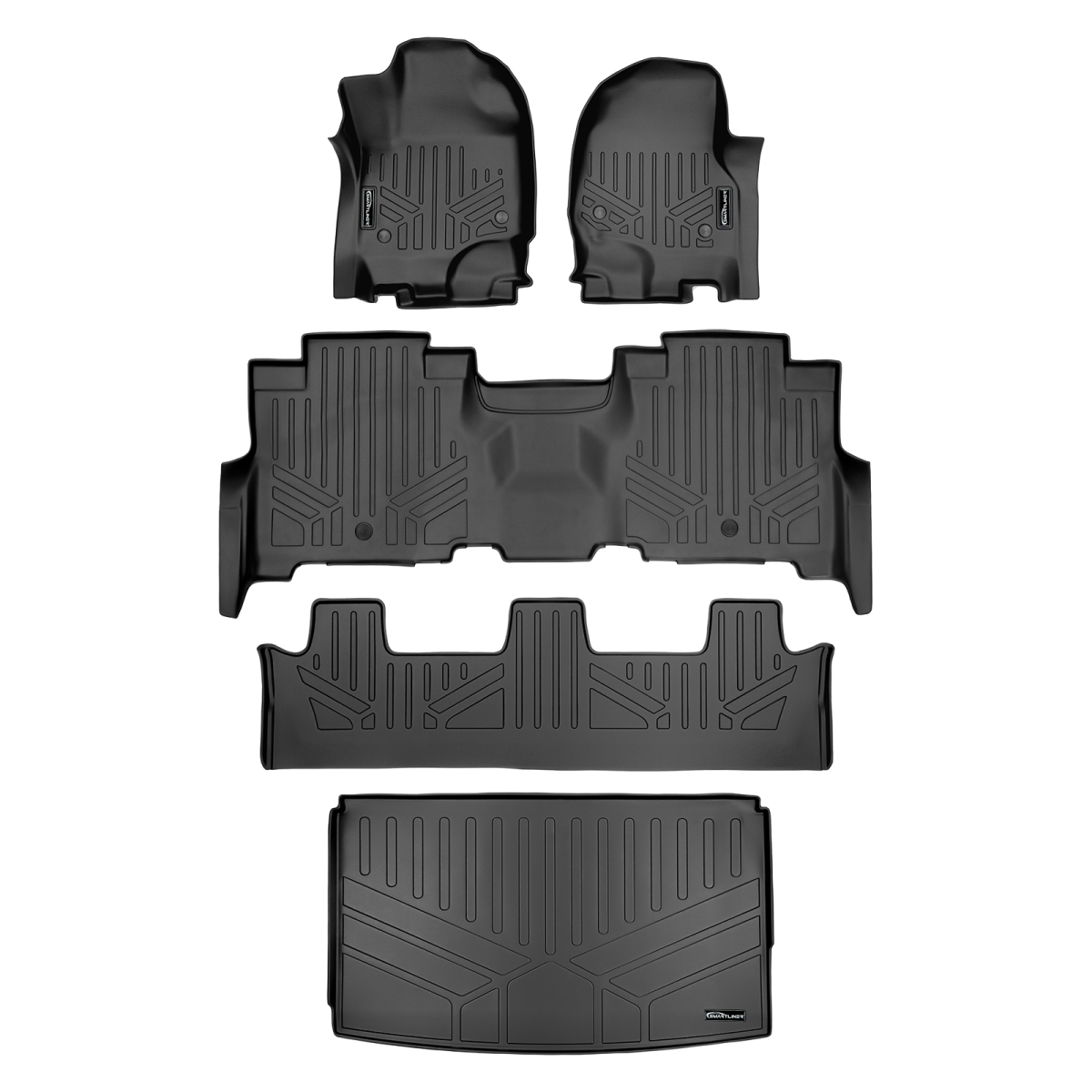 SA0350-B0351-C0351-E0351 3 Rows Behind Floor Mats & Cargo Liner Set 2nd Row Bench Seat for 2018-2022 Ford Expedition, Black