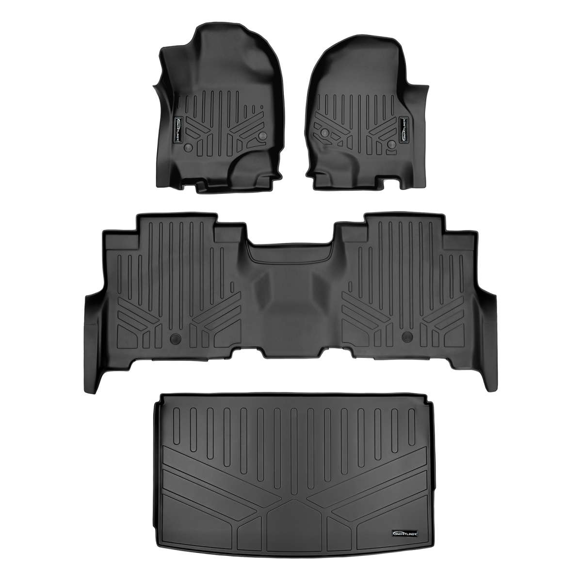 SA0350-B0351-E0351 2 Rows Floor Mats & Cargo Liner Set with Bench Seat for 2018-2022 Ford Expedition, Black