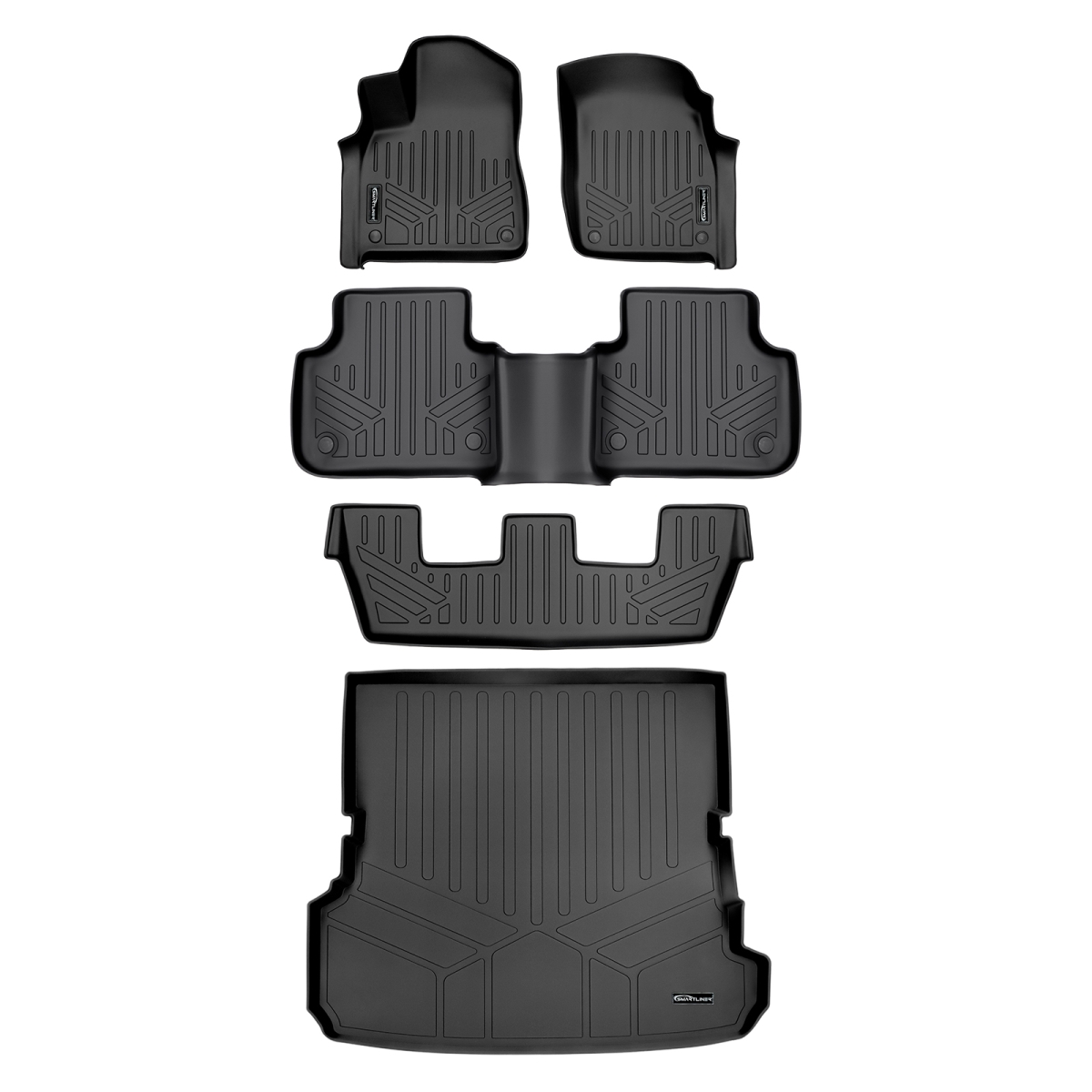 SA0364-B0364-C0364-D0364 Custom Fit 3 Rows Behind 2nd Row Floor Mats & Cargo Liner Set for 2017-2022 Audi Q7 - All Models, Black