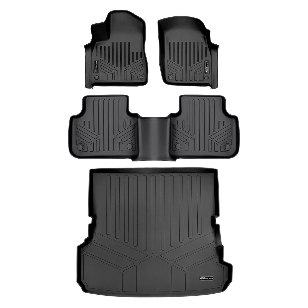 SA0364-B0364-D0364 Custom Fit 2 Rows Behind Floor Mats & Cargo Liner Set for 2017-2022 Audi Q7 - All Models, Black