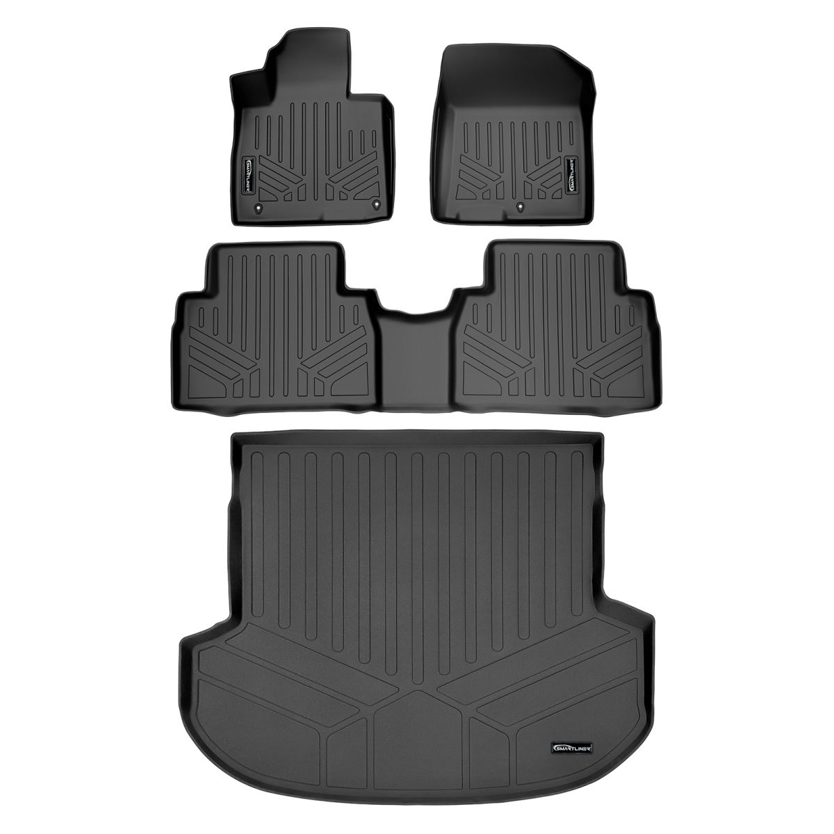 SA0411-B0411-D0411 Custom Fit 2 Rows Trunk Floor Mats & Cargo Liner Set for 2019-2020 Hyundai Santa Fe - 5 Passenger Models, Black