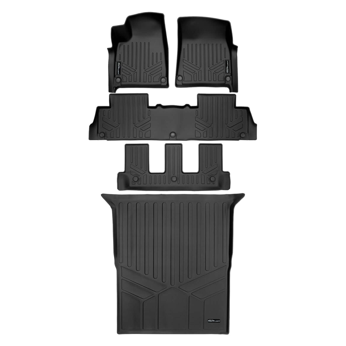 SA0615-B0698-C0698-D0698 All Weather 3 Row & Cargo Liner Behind the 2nd Row Floor Mat Liner Set for 2022-2024 Rivian R1S SUV, Black