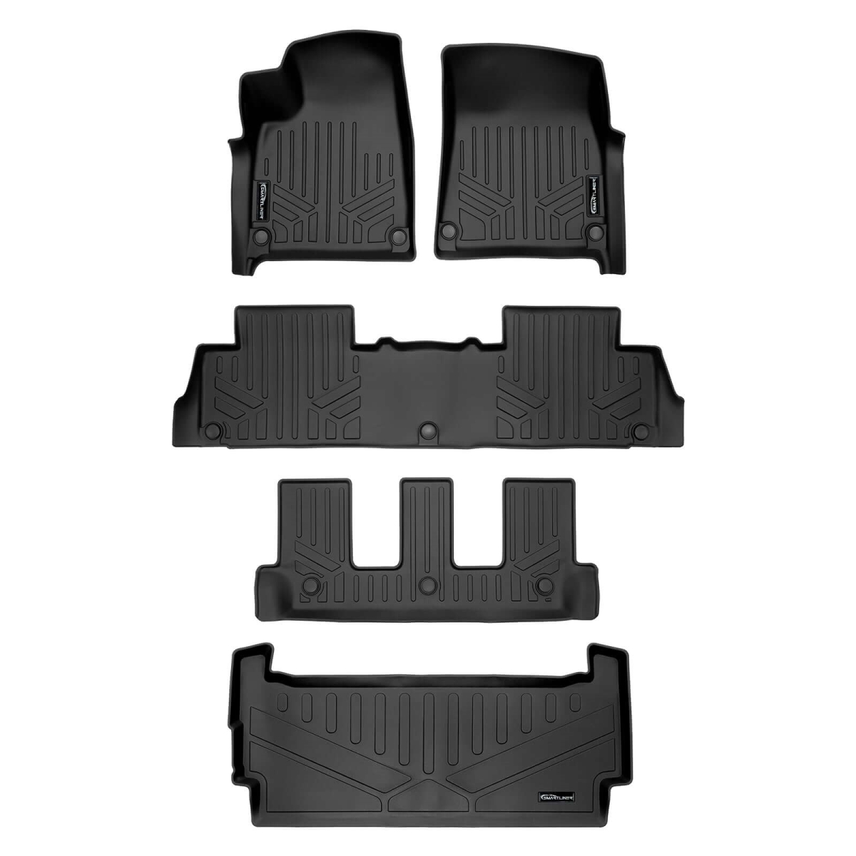 SA0615-B0698-C0698-E0698 All Weather 3 Row & Cargo Liner Behind the 3rd Row Floor Mat Liner Set for 2022-2024 Rivian R1S SUV, Black