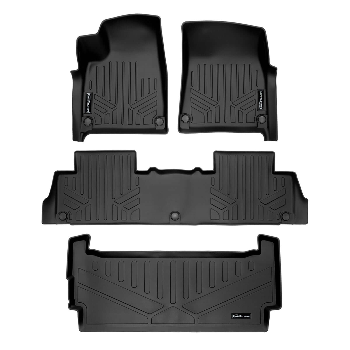 SA0615-B0698-E0698 All Weather 2 Row & Cargo Liner Behind the 3rd Row Floor Mat Liner Set for 2022-2024 Rivian R1S SUV, Black
