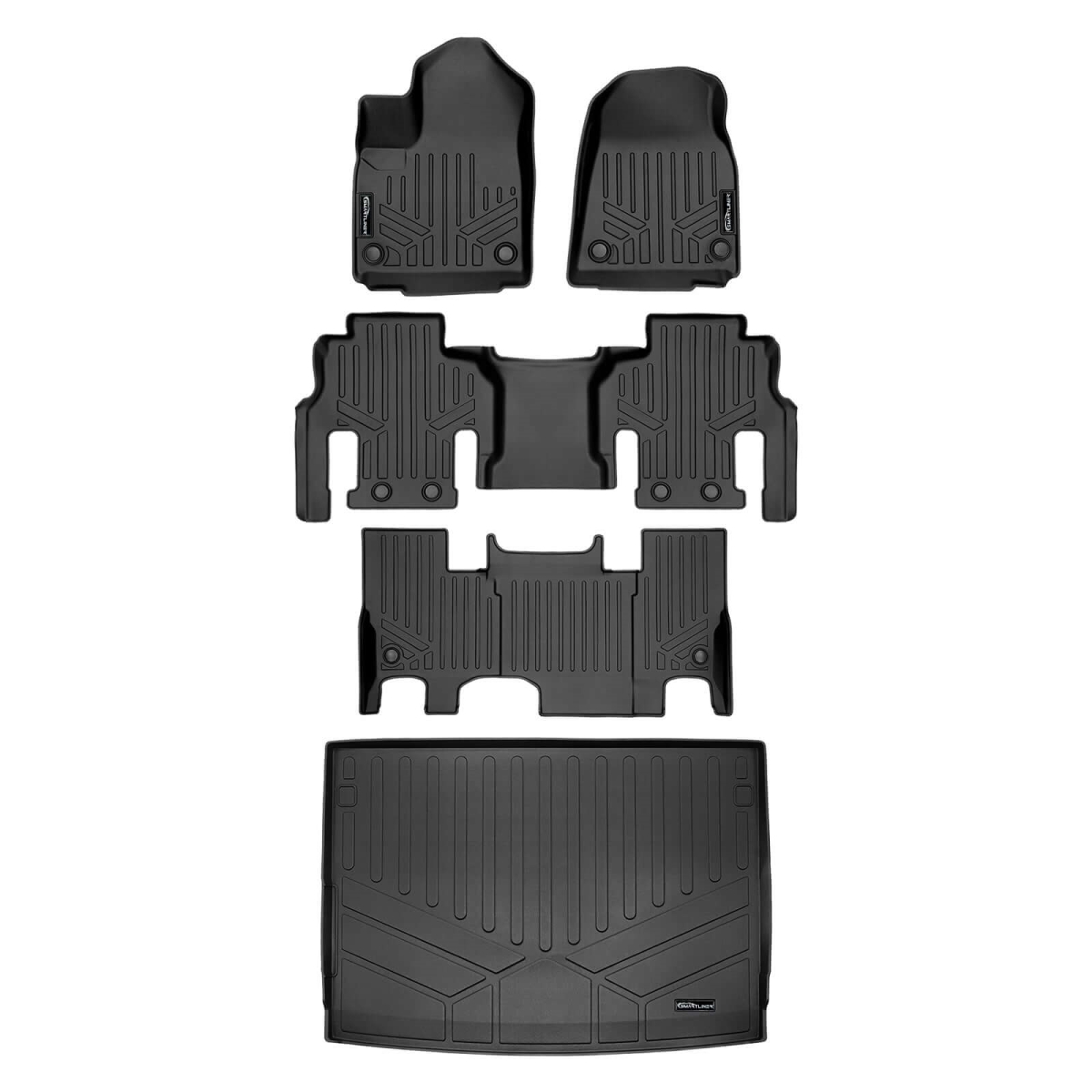 SA0573-B0589-C0589-E0708 All Weather 3 Row & Cargo Liner Behind the 3rd Row Floor Mat Liner Set for 2023-2024 Jeep Grand Wagoneer L, Black