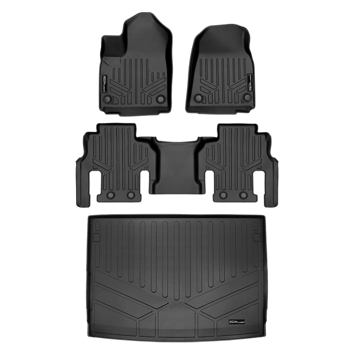 SA0573-B0589-E0708 All Weather 2 Row & Cargo Liner Behind the 3rd Row Floor Mat Liner Set for 2023-2024 Jeep Grand Wagoneer L, Black